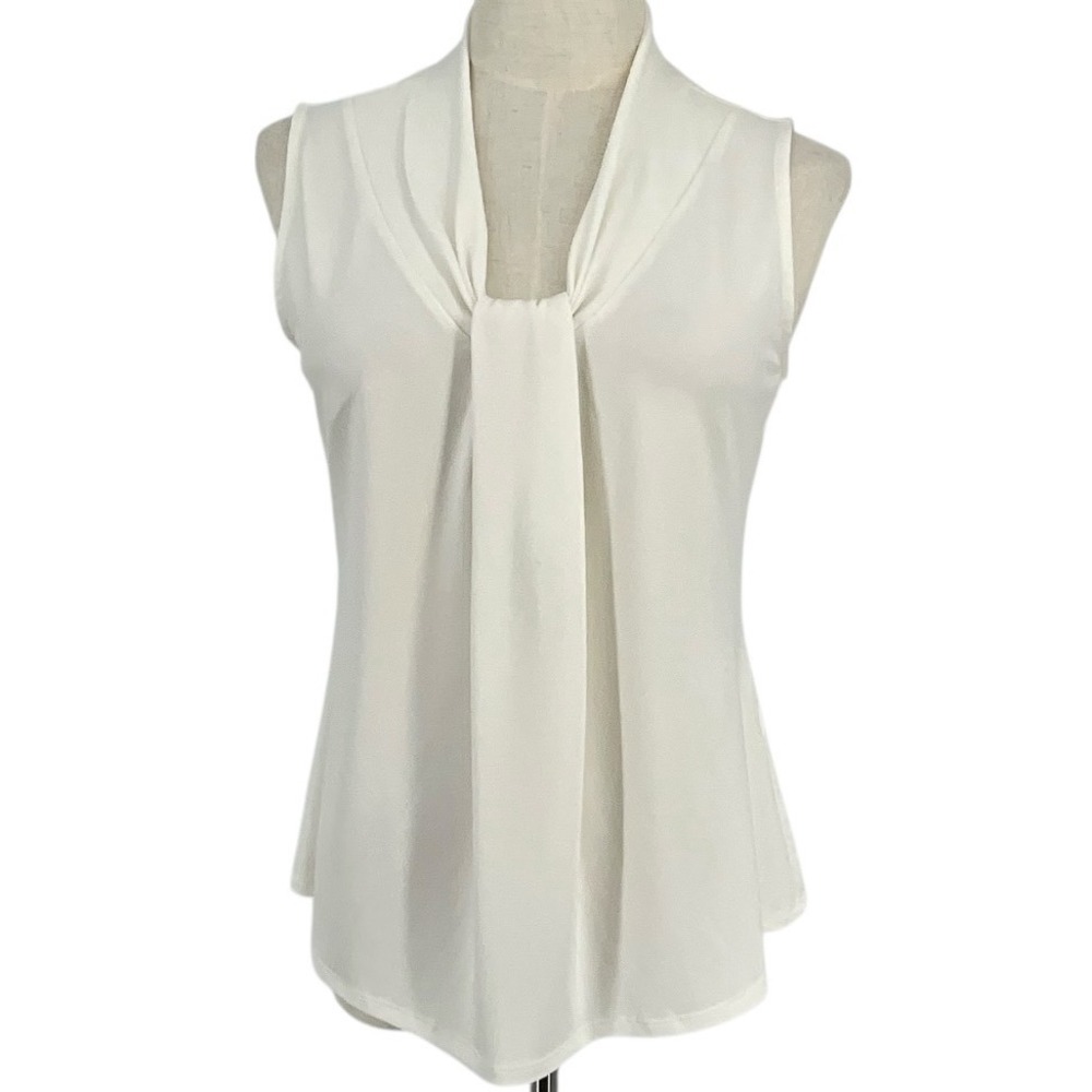 Chicos Womens Cream VNeck Sleeveless Drape Neck Top Blouse Size 0 S US‎ 4